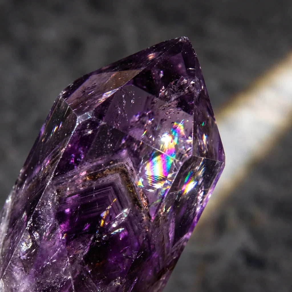 Amethyst Crystal Obelisk - Facet Inclusion Macro Detail Purple