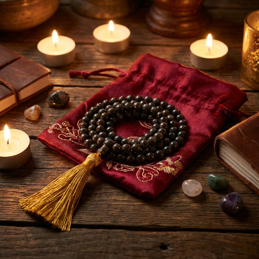 Premium 108 Mala Necklace - Red Silk Pouch Gift Presentation