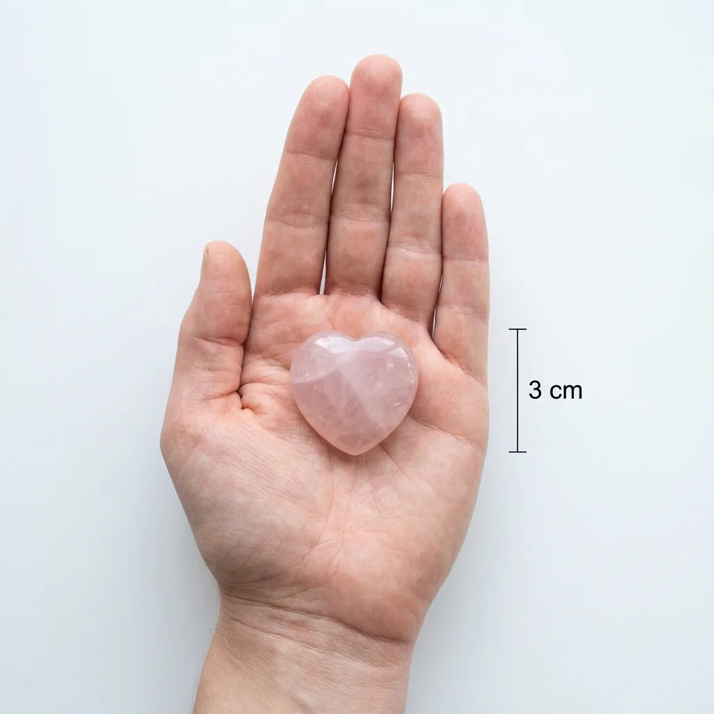 Pocket Crystal Heart Stone - Actual Size Palm Reference