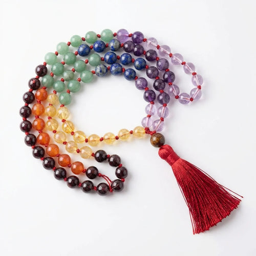 108 Beads 7 Chakra Mala Necklace - Rainbow Chakra Colors