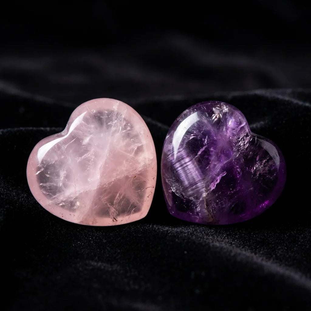 Crystal Heart Stones Set - Macro Mineral Texture Dark Background