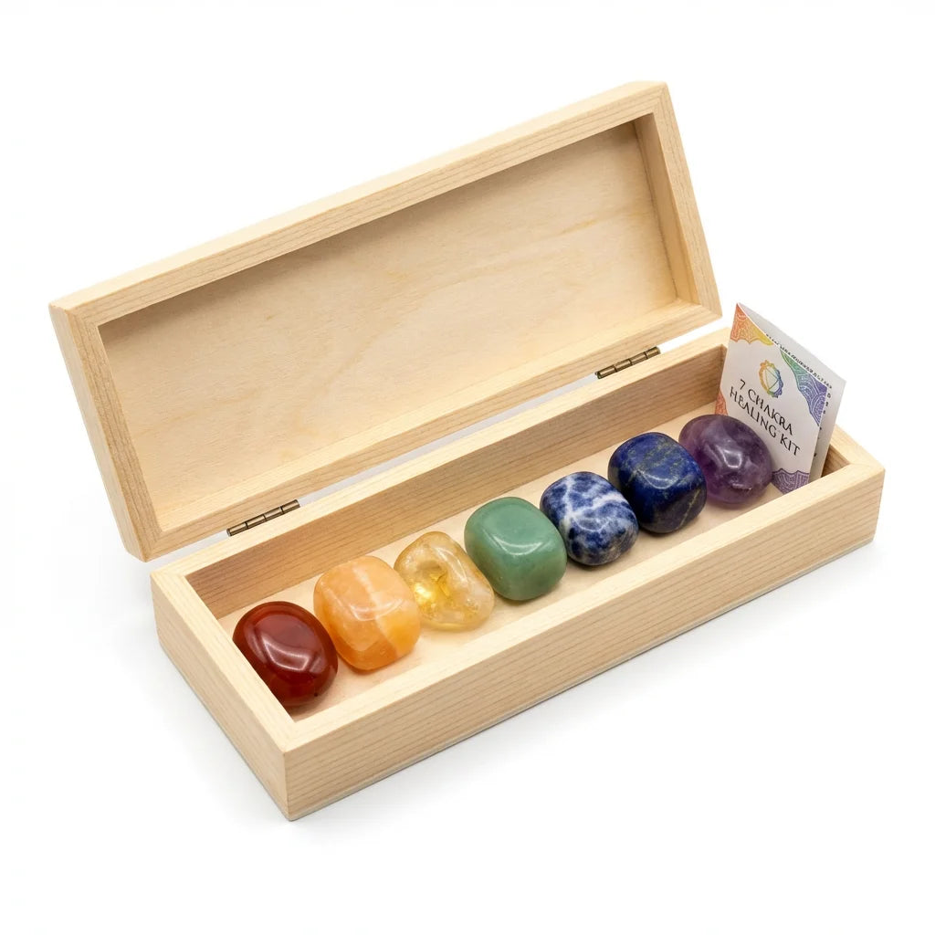 7 Chakra Crystal Healing Kit - Wooden Gift Box Display