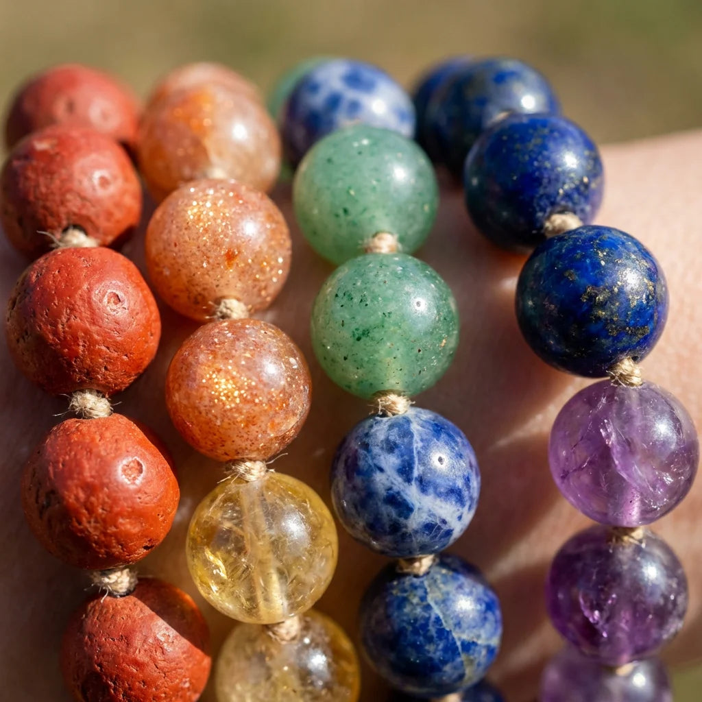 7 Chakra Mala - Individual Chakra Stone Texture Close-up
