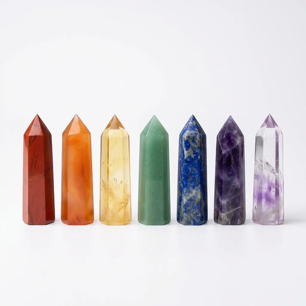 7 Chakra Crystal Wand Tower Set - Rainbow Row Display