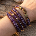 Multi-layer amethyst wrap bracelet macro close-up