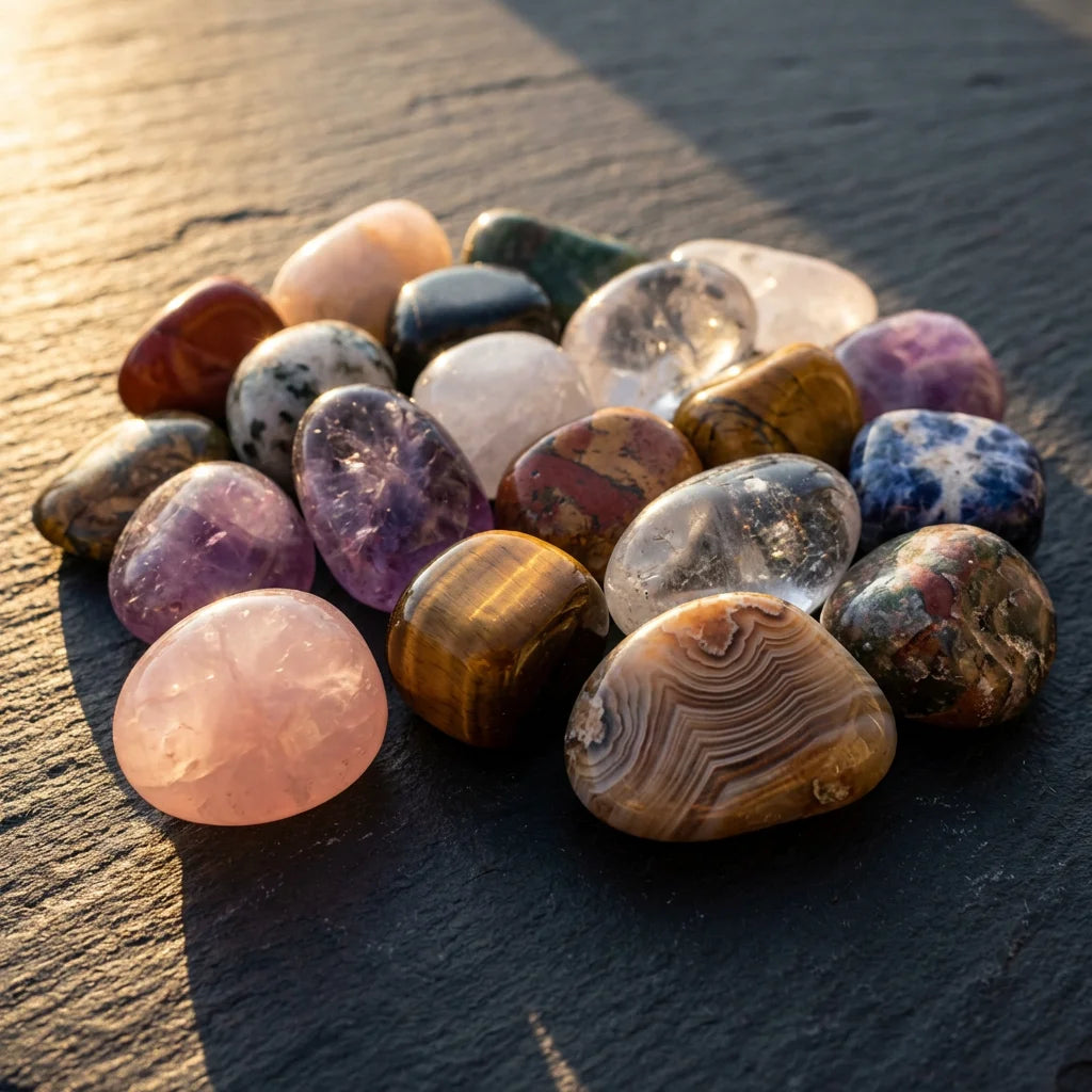20pcs Crystal Stones - Natural Gemstone Texture Dark Velvet
