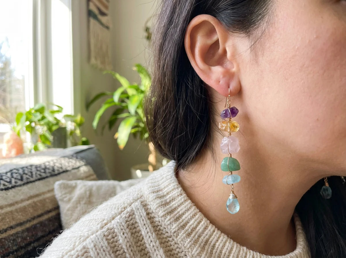 Five Element Feng Shui Crystal Earrings - Ear Portrait Natural Light