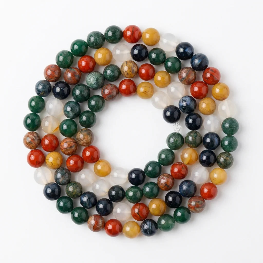 Natural Agate Five Elements Beaded Necklace - White Background