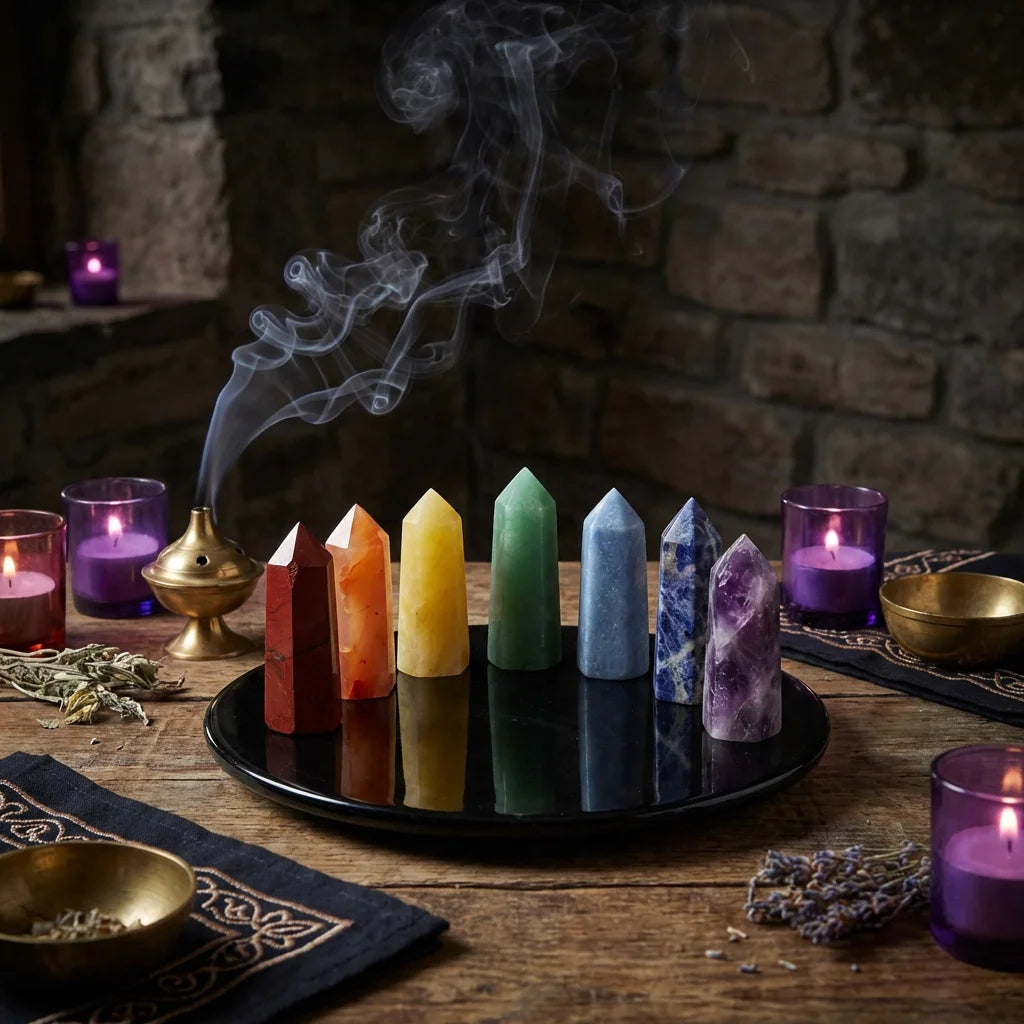 7 Chakra Crystal Towers - Mystical Circle Energy Setup