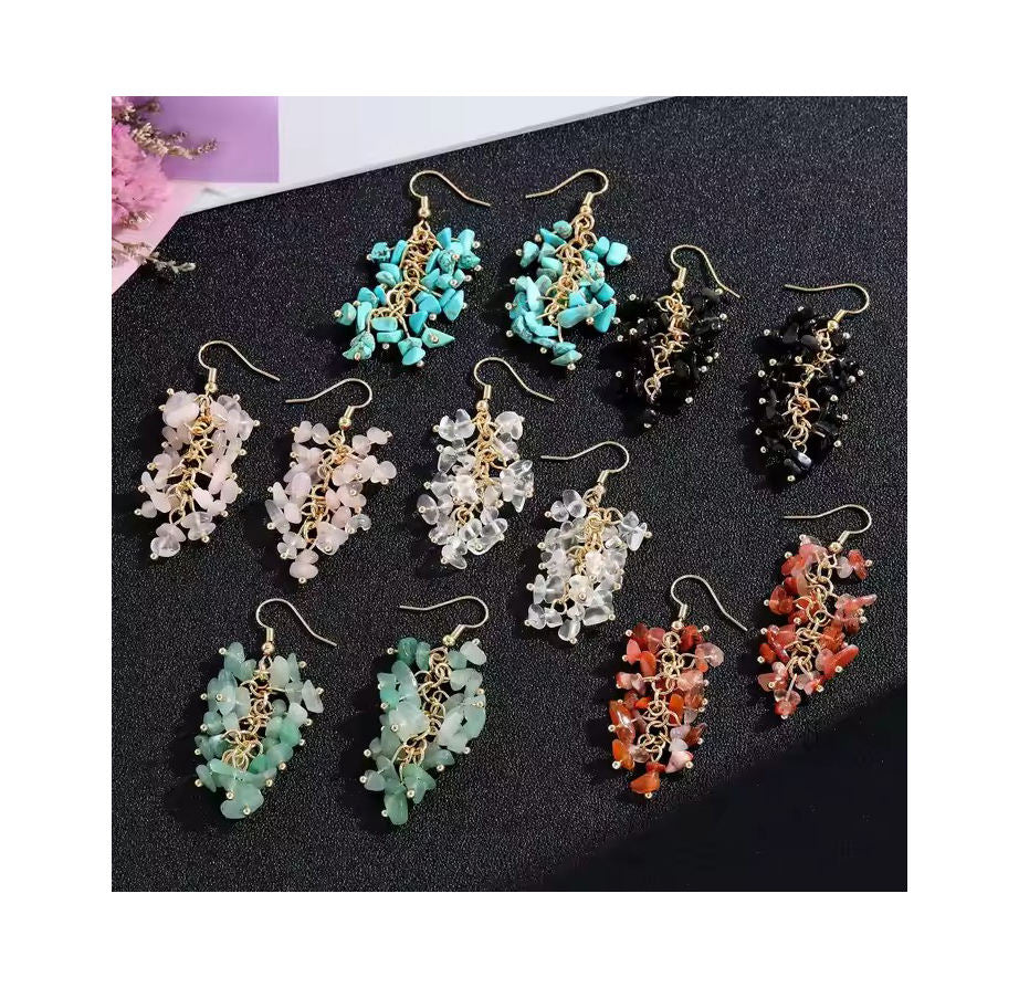Natural Gemstone Healing Crystal Dangle Earrings